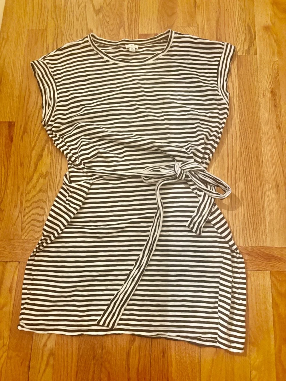 J.Crew XL Black White Striped Tie Waist Cotton Dress Breton Nautical - Picture 3 of 9
